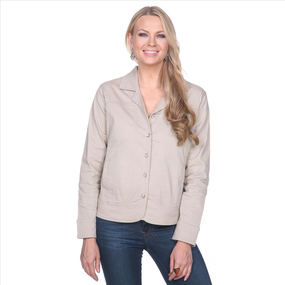 Rhinestone Button Jean Jacket - Bone